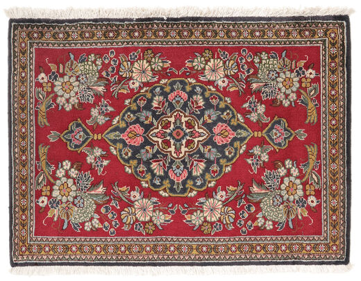  Ghom Kork/Silke Teppe 65X90 Ekte Orientalsk Håndknyttet Mørk Rød, Brun ( Persia/Iran)