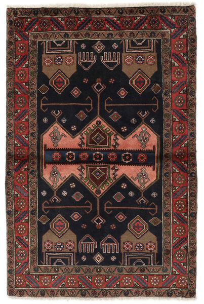  Hamadan Teppe 100X153 Ekte Orientalsk Håndknyttet Svart/Mørk Brun (Ull, Persia/Iran)