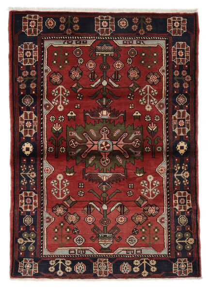 Hamadan Teppe 112X159 Ekte Orientalsk Håndknyttet Svart/Mørk Rød (Ull, )