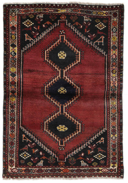  Shiraz Teppe 106X150 Ekte Orientalsk Håndknyttet Svart/Mørk Brun (Ull, Persia/Iran)