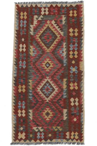  Kelim Afghan Old Style Teppe 97X196 Ekte Orientalsk Håndvevd Svart/Mørk Brun (Ull, Afghanistan)