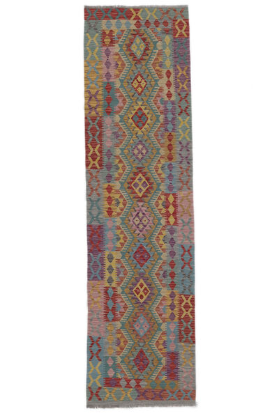  Kelim Afghan Old Style Teppe 80X298 Ekte Orientalsk Håndvevd Teppeløpere Hvit/Creme/Mørk Brun (Ull, Afghanistan)