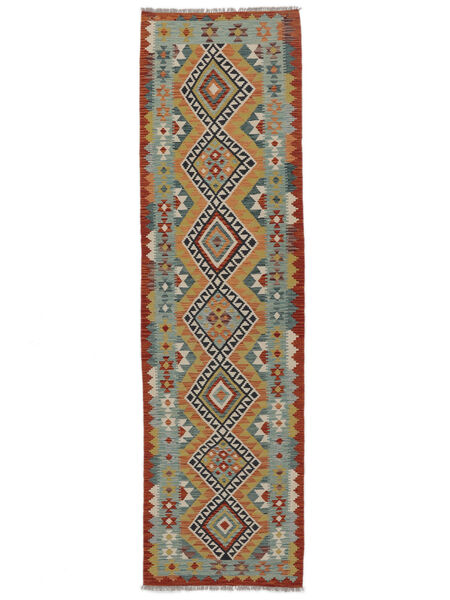  Kelim Afghan Old Style Teppe 85X299 Ekte Orientalsk Håndvevd Teppeløpere Brun/Grønn (Ull, )
