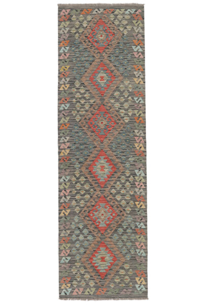  Kelim Afghan Old Style Teppe 88X298 Ekte Orientalsk Håndvevd Teppeløpere Hvit/Creme/Mørk Brun (Ull, Afghanistan)