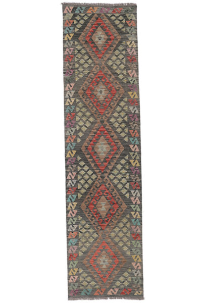  Kelim Afghan Old Style Teppe 79X307 Ekte Orientalsk Håndvevd Teppeløpere Mørk Brun/Svart (Ull, Afghanistan)