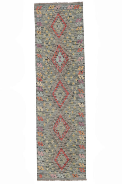  Kelim Afghan Old Style Teppe 82X296 Ekte Orientalsk Håndvevd Teppeløpere Hvit/Creme/Mørk Grå (Ull, Afghanistan)