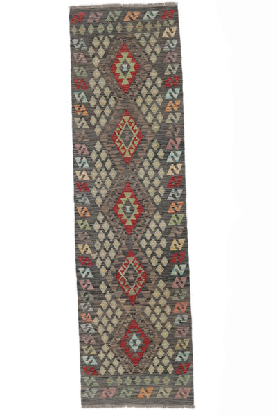  Kelim Afghan Old Style Teppe 85X307 Ekte Orientalsk Håndvevd Teppeløpere Svart/Mørk Brun (Ull, Afghanistan)