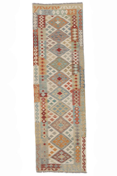  Kelim Afghan Old Style Teppe 91X298 Ekte Orientalsk Håndvevd Teppeløpere Hvit/Creme/Mørk Brun (Ull, Afghanistan)