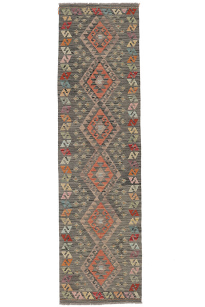  Kelim Afghan Old Style Teppe 80X298 Ekte Orientalsk Håndvevd Teppeløpere Mørk Brun/Svart (Ull, Afghanistan)