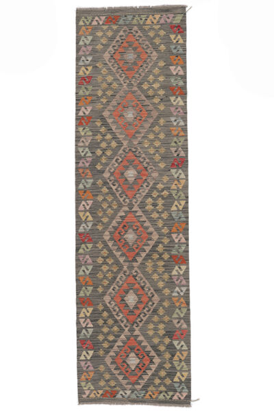  Kelim Afghan Old Style Teppe 83X294 Ekte Orientalsk Håndvevd Teppeløpere Hvit/Creme/Mørk Brun (Ull, Afghanistan)