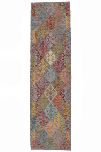  Kelim Afghan Old Style Teppe 81X300 Ekte Orientalsk Håndvevd Teppeløpere Hvit/Creme/Mørk Brun (Ull, Afghanistan)
