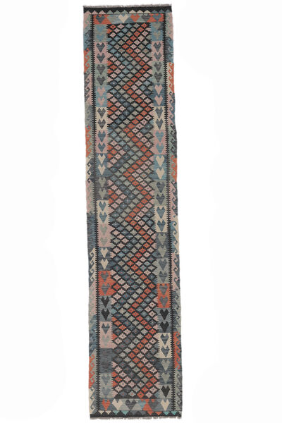  Kelim Afghan Old Style Teppe 85X390 Ekte Orientalsk Håndvevd Teppeløpere Svart (Ull, Afghanistan)