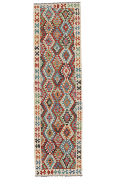  Kelim Afghan Old Style Teppe 82X294 Ekte Orientalsk Håndvevd Teppeløpere Hvit/Creme/Mørk Brun (Ull, Afghanistan)
