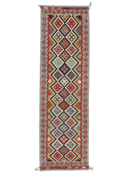  Kelim Afghan Old Style Teppe 87X295 Ekte Orientalsk Håndvevd Teppeløpere Mørk Rød/Mørk Grå (Ull, )