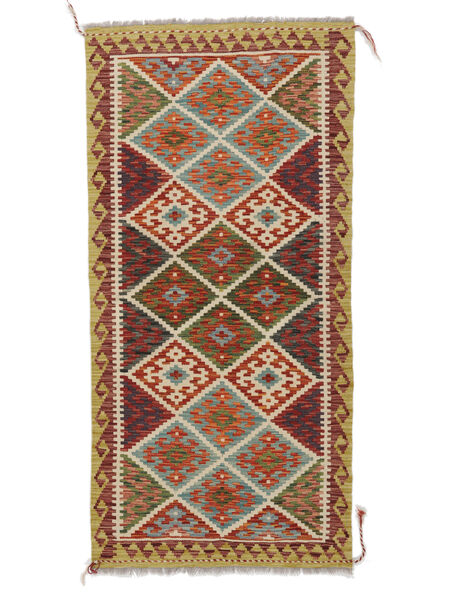  Kelim Afghan Old Style Teppe 94X198 Ekte Orientalsk Håndvevd Teppeløpere Mørk Rød/Brun (Ull, )