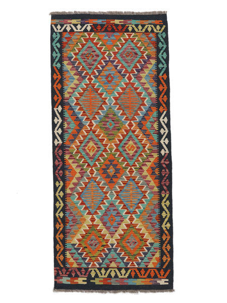  Kelim Afghan Old Style Teppe 84X201 Ekte Orientalsk Håndvevd Teppeløpere Svart, Mørk Grønn (Ull, Afghanistan)