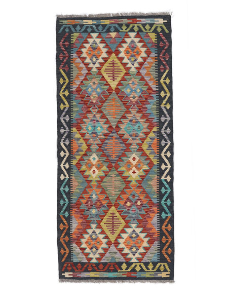  Kelim Afghan Old Style Teppe 82X190 Ekte Orientalsk Håndvevd Teppeløpere Svart/Mørk Brun (Ull, Afghanistan)
