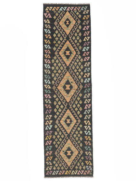  Kelim Afghan Old Style Teppe 79X288 Ekte Orientalsk Håndvevd Teppeløpere Svart/Brun (Ull, )