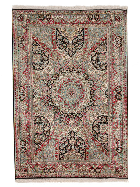  Kashmir Ren Silke Teppe 127X185 Ekte Orientalsk Håndknyttet Mørk Brun/Mørk Rød (Silke, India)