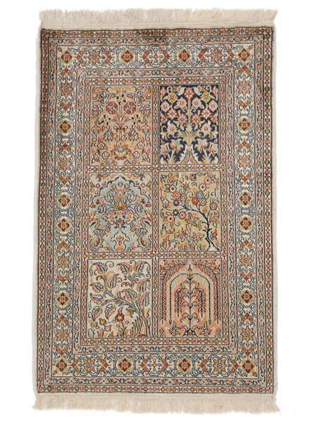  Kashmir Ren Silke Teppe 63X98 Ekte Orientalsk Håndknyttet Mørk Brun/Lysbrun (Silke, India)