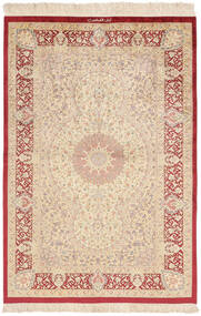  Ghom Silke Signert: Ghom Kabiri Teppe 100X147 Ekte Orientalsk Håndknyttet Lysbrun/Brun (Silke, Persia/Iran)