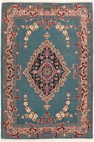  Isfahan Silkerenning Teppe 85X123 Ekte Orientalsk Håndknyttet Turkis Blå/Svart ( Persia/Iran)