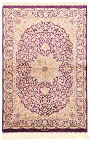  Ghom Silke Teppe 100X148 Ekte Orientalsk Håndknyttet Beige/Lyserosa (Silke, Persia/Iran)