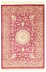  Ghom Silke Teppe 100X145 Ekte Orientalsk Håndknyttet Lyserosa/Beige/Mørk Rød (Silke, Persia/Iran)