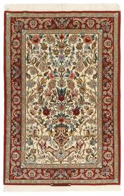  Isfahan Silkerenning Teppe 105X161 Ekte Orientalsk Håndvevd Lysbrun/Beige ( Persia/Iran)