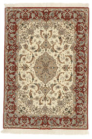  Isfahan Silkerenning Teppe 110X158 Ekte Orientalsk Håndknyttet Brun/Gul ( Persia/Iran)