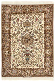  Isfahan Silkerenning Teppe 110X157 Ekte Orientalsk Håndknyttet Brun/Gul ( Persia/Iran)