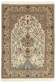  Isfahan Silkerenning Teppe 130X190 Ekte Orientalsk Håndknyttet Lysbrun/Brun ( Persia/Iran)