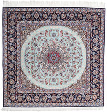  Isfahan Silkerenning Teppe 199X202 Ekte Orientalsk Håndknyttet Kvadratisk Lys Grå/Hvit/Creme/Lyselilla (Ull/Silke, Persia/Iran)