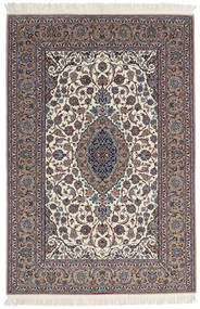  Isfahan Silkerenning Signert Sanai Dust Teppe 152X225 Ekte Orientalsk Håndknyttet Beige/Lys Grå ( Persia/Iran)