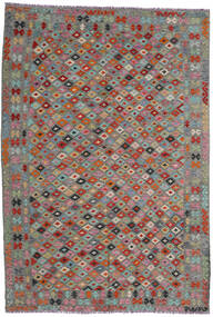  Kelim Afghan Old Style Teppe 204X296 Ekte Orientalsk Håndvevd Mørk Grå/Mørk Rød (Ull, Afghanistan)