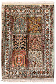  Kashmir Ren Silke Teppe 66X92 Ekte Orientalsk Håndknyttet Mørk Brun/Lys Grå (Silke, India)
