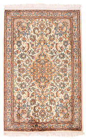  Kashmir Ren Silke Teppe 63X98 Ekte Orientalsk Håndknyttet Gul/Lysbrun (Silke, India)