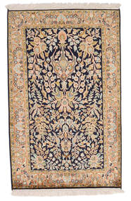  Kashmir Ren Silke Teppe 80X127 Ekte Orientalsk Håndknyttet Mørk Grå/Gul (Silke, India)