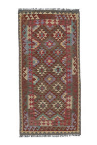  Kelim Afghan Old Style Teppe 100X202 Ekte Orientalsk Håndvevd Svart/Mørk Brun (Ull, Afghanistan)