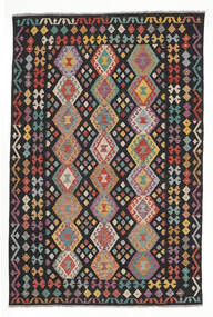  Kelim Afghan Old Style Teppe 202X300 Ekte Orientalsk Håndvevd Svart/Mørk Rød (Ull, Afghanistan)