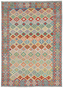  Kelim Afghan Old Style Teppe 202X287 Ekte Orientalsk Håndvevd Mørk Grå/Mørk Grønn (Ull, Afghanistan)