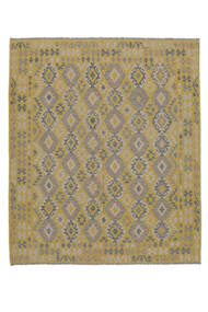  Kelim Afghan Old Style Teppe 258X299 Ekte Orientalsk Håndvevd Olivengrønn/Mørk Brun Stort (Ull, Afghanistan)