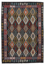  Kelim Afghan Old Style Teppe 204X290 Ekte Orientalsk Håndvevd Svart/Mørk Brun (Ull, Afghanistan)