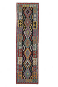  Kelim Afghan Old Style Teppe 85X305 Ekte Orientalsk Håndvevd Teppeløpere Svart/Mørk Brun (Ull, Afghanistan)