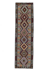  Kelim Afghan Old Style Teppe 80X287 Ekte Orientalsk Håndvevd Teppeløpere Svart/Mørk Brun (Ull, Afghanistan)