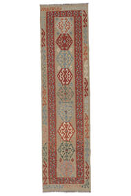  Kelim Afghan Old Style Teppe 78X307 Ekte Orientalsk Håndvevd Teppeløpere Hvit/Creme/Mørk Brun (Ull, Afghanistan)