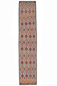 Kelim Afghan Old Style Teppe 84X395 Ekte Orientalsk Håndvevd Teppeløpere Mørk Brun (Ull, Afghanistan)