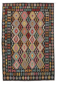  Kelim Afghan Old Style Teppe 197X296 Ekte Orientalsk Håndvevd Svart/Mørk Brun (Ull, Afghanistan)