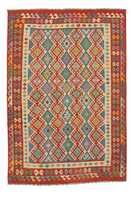  Kelim Afghan Old Style Teppe 204X294 Ekte Orientalsk Håndvevd Mørk Rød/Grønn (Ull, )