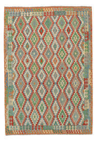 Kelim Afghan Old Style Teppe 209X301 Ekte Orientalsk Håndvevd Grønn/Mørk Rød (Ull, )